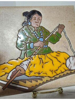 Hand Painted Ceramic Tile Southwest Weaver Art Vintage Wall Decor